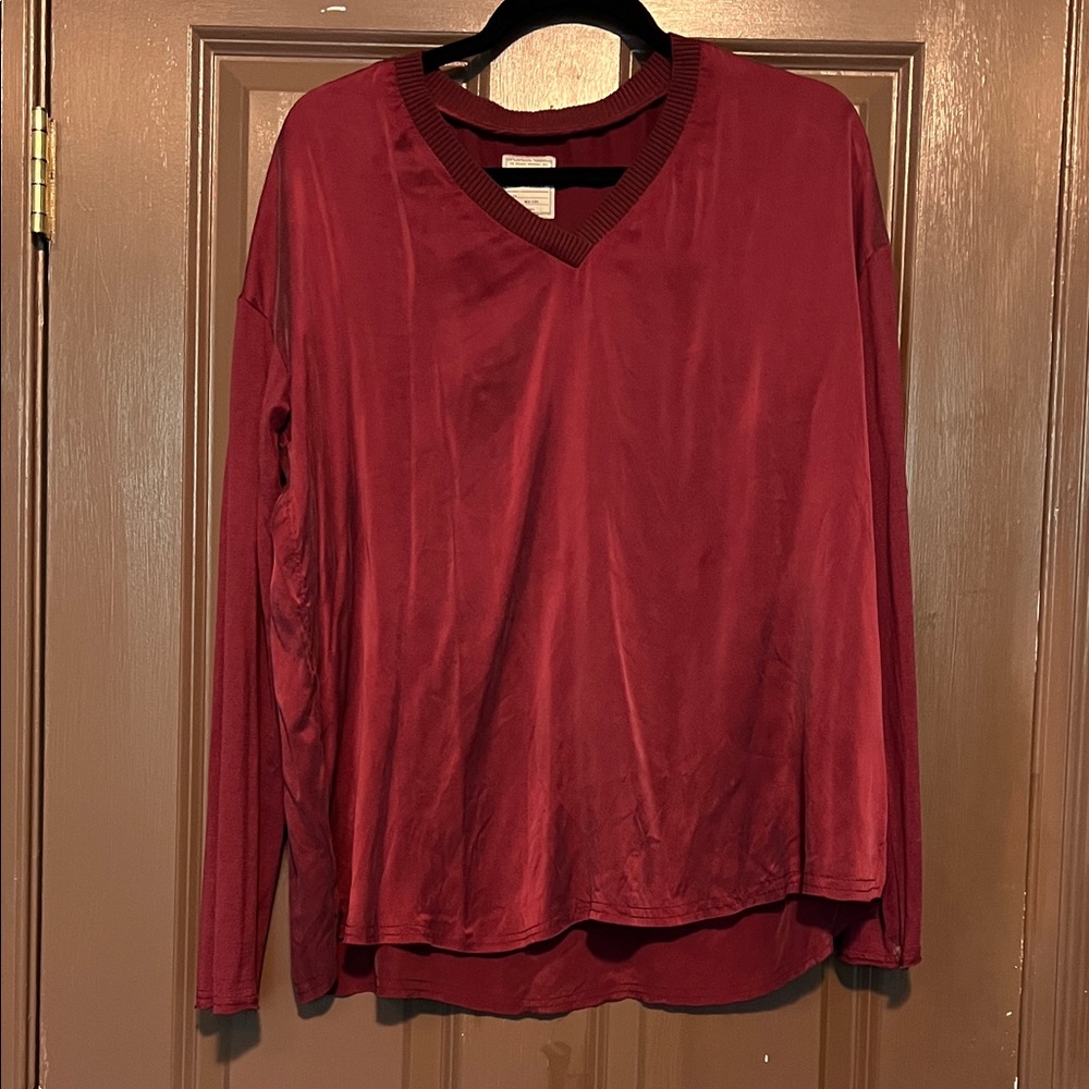 GoSilk wine Red V-Neck Top long sleeve